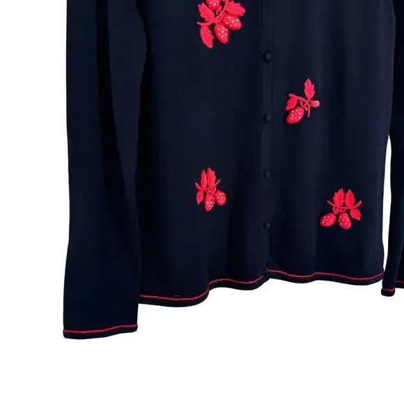 NEW NWT Talbots Medium Christmas Sweater Knit Strawberries Blouse Shirt Top - Picture 5 of 8